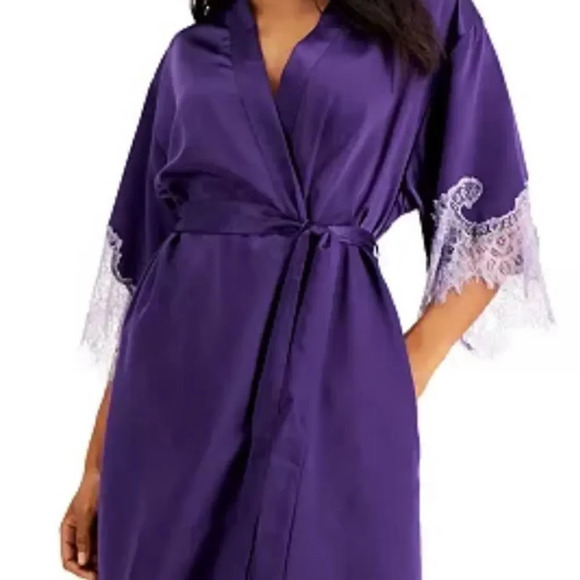 Lace-Trim Satin Wrap Robe INC. International Concepts purple NWOT - Picture 2 of 2